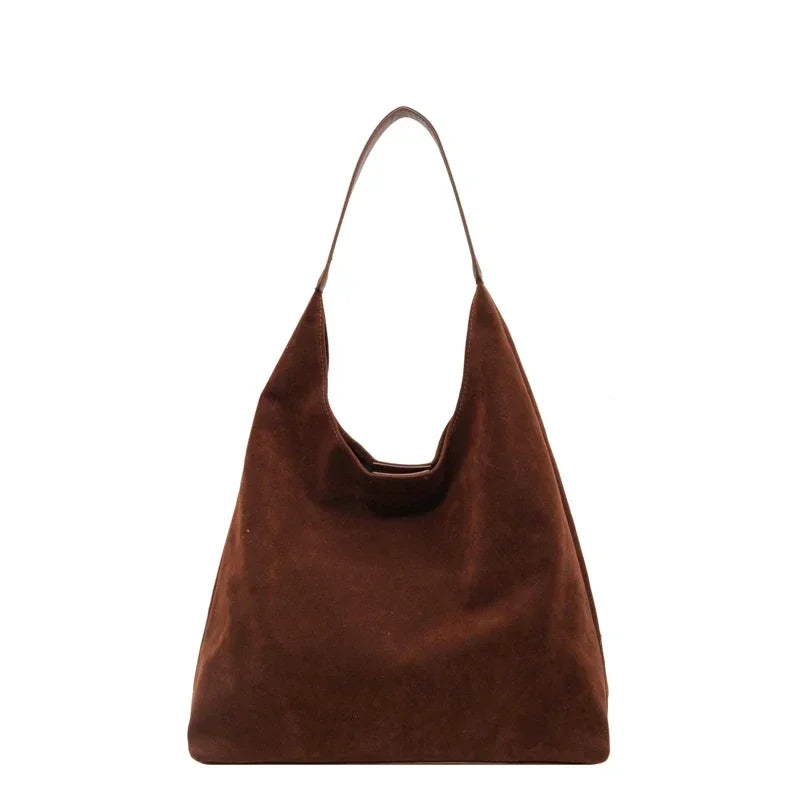 Vintage Women's Bag Large Capacity Suede Shoulder Bag Solid Color Simple Casual Commuter Bag Aiertu