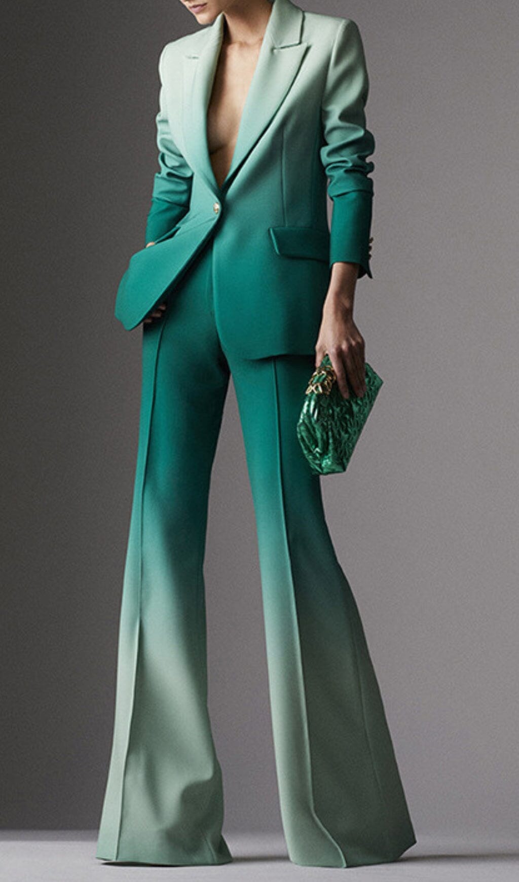 Flare Trousers Jacket Suit In Ombre Green Miss Lee Label
