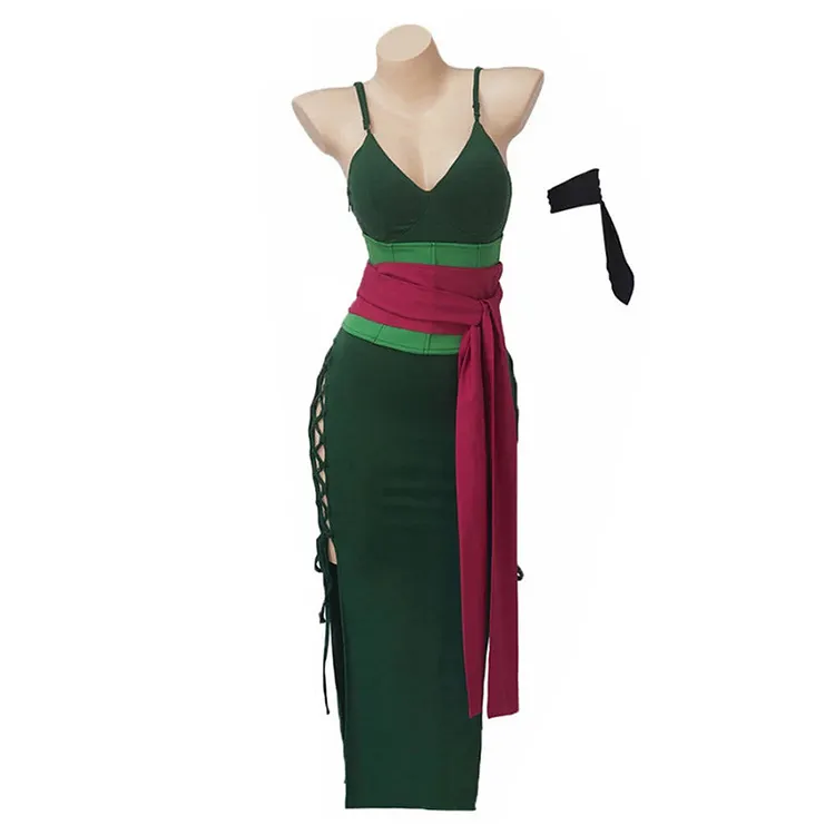 One Piece Roronoa Zoro Green Sexy Dress Outfit Cosplay Costume