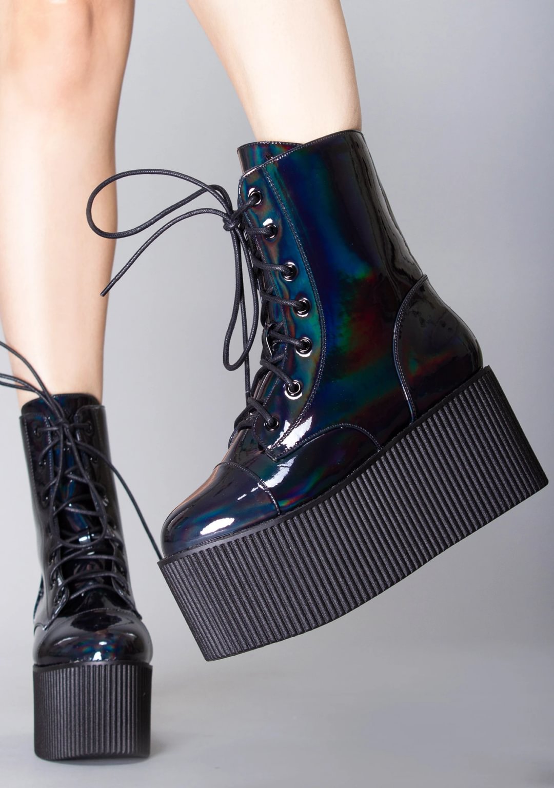 Kaos Mid Platform Boots in Holographic Black