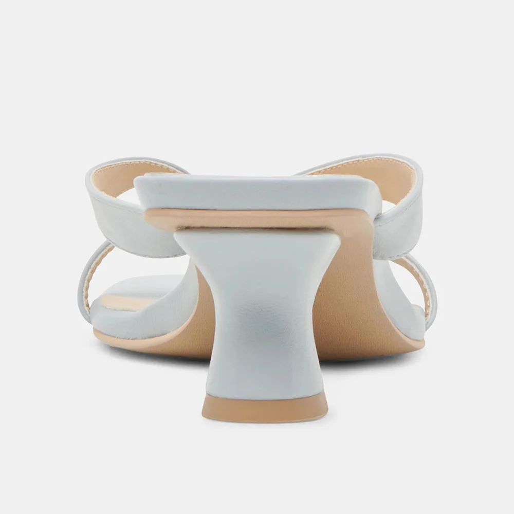 Light Blue Vegan Leather Open Square Toe Low Heel Sandals By YDN