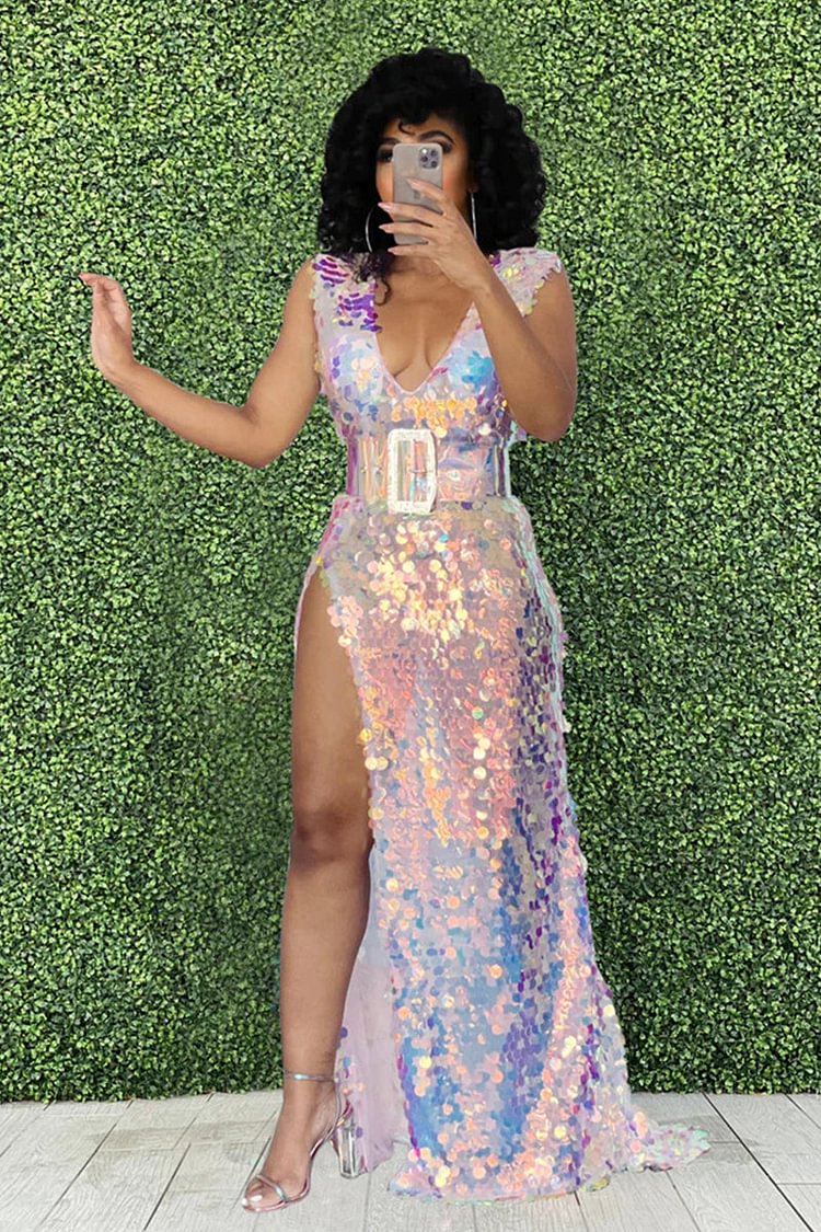 Colorful Sequins Sleeveless Slip Maxi Dresses