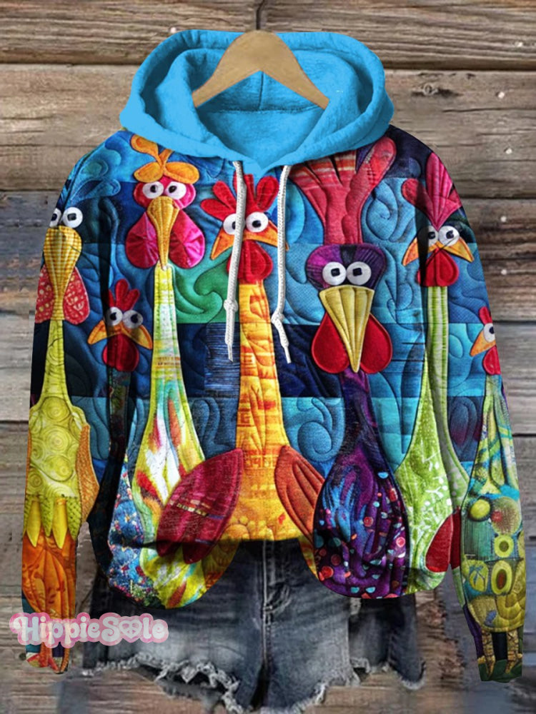 Colorful Funny Chicken Art Print Casual Hoodie Sweatshirt Multicolor / S