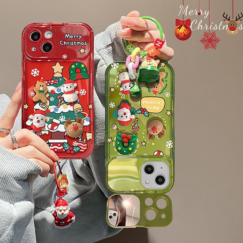 ✨Christmas Deal~45% OFF✨2022 Fashion Christmas Flip Mirror Stand Bumper Case with Pendant For iPhone