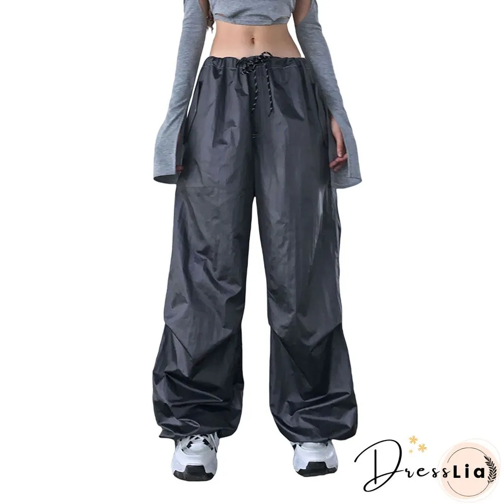 Drawstring Cargo Pants Women Solid Color Low Waist Relaxed Fit Work Trousers Y2k Grunge