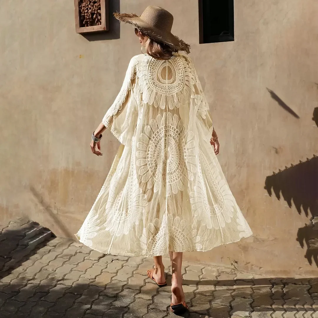 Athvotar Athvotar Summer New High-End French Resort Style Design Embroidery Loose V-Neck Solid Color Niche Sunscreen Shirt Woman