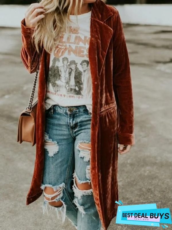 Casual Solid Velvet Buttoned Knit coat