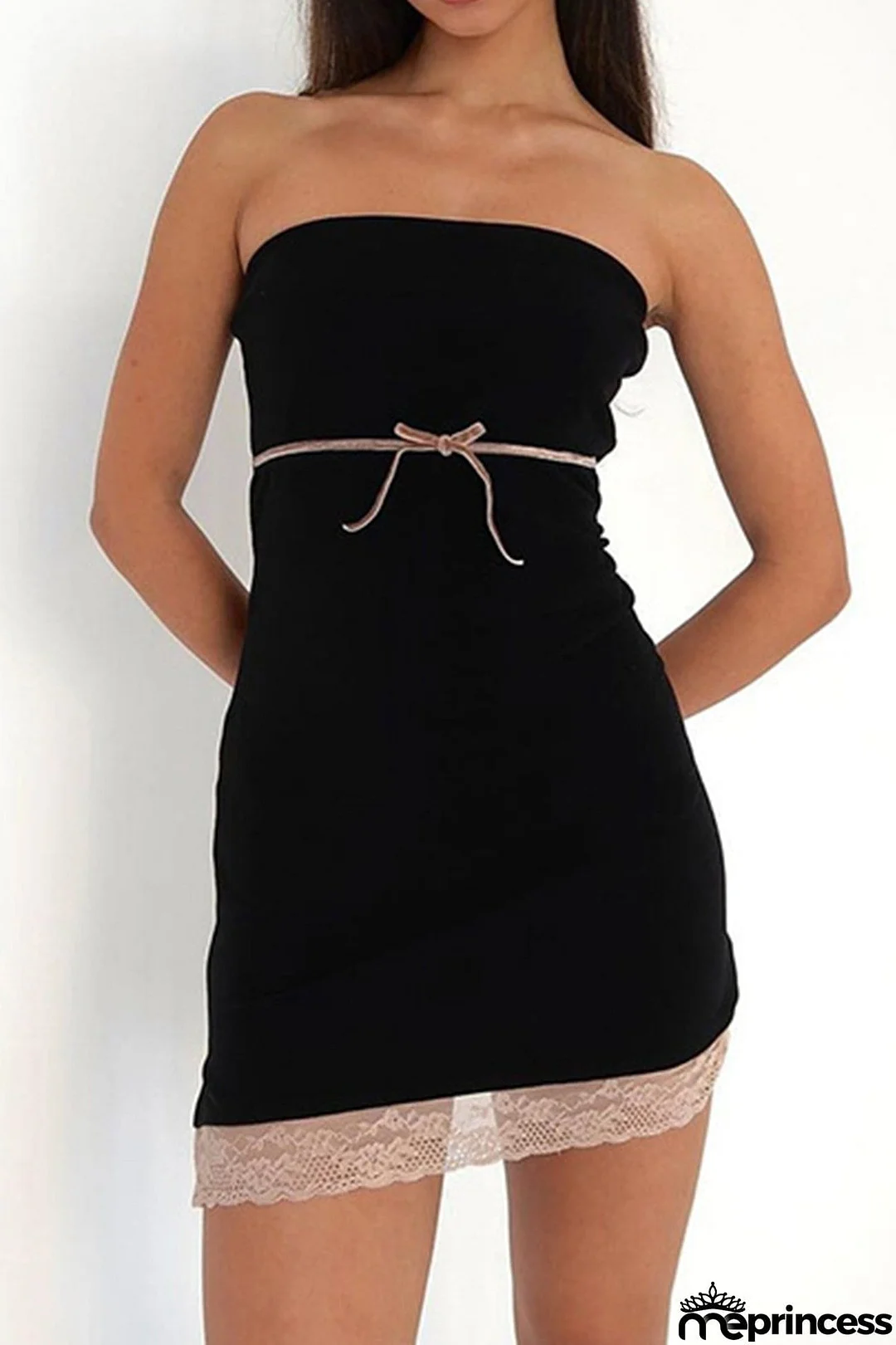 Lacework Tie-up Strapless Mini Dress