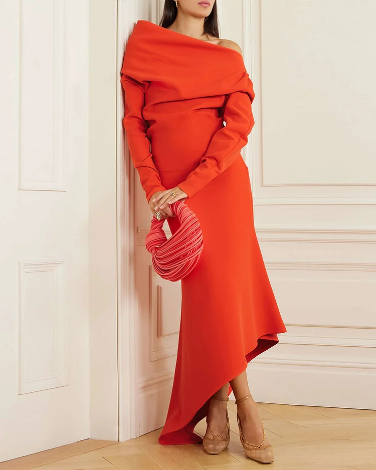 Asymmetric draped stretch-knit midi dress