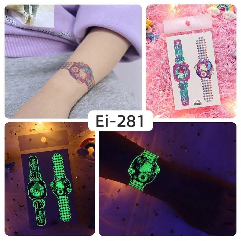24 kinds Luminous Tattoo Sticker Children Arm Face Glowing Tattoos Watch Boys Body Art Girls Tatto Party Makeup Kids Gift
