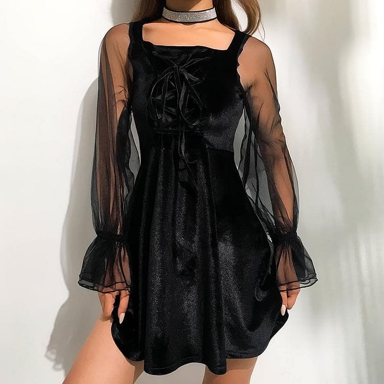 Black Gothic Tulle Velvet Dress SP14292