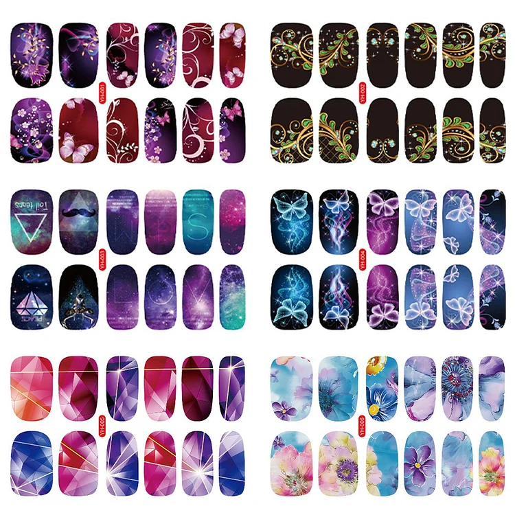 6 Sheets Art Dimond Flower Butterfly Nail DIY Adhesive Nail Accessories  