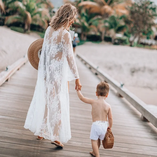 Uveng Uveng Women's Wave Lace Lace Loose Sunscreen Beach Cardigan Dress Vacation Swimsuit Smowoman