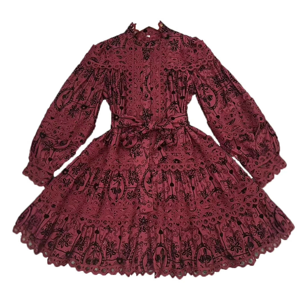 Zingj Literary Retro Style Skinny Single-Dbutton Skirt 2025 New Hollow Embroidery Design High-Waisted Dress Woman