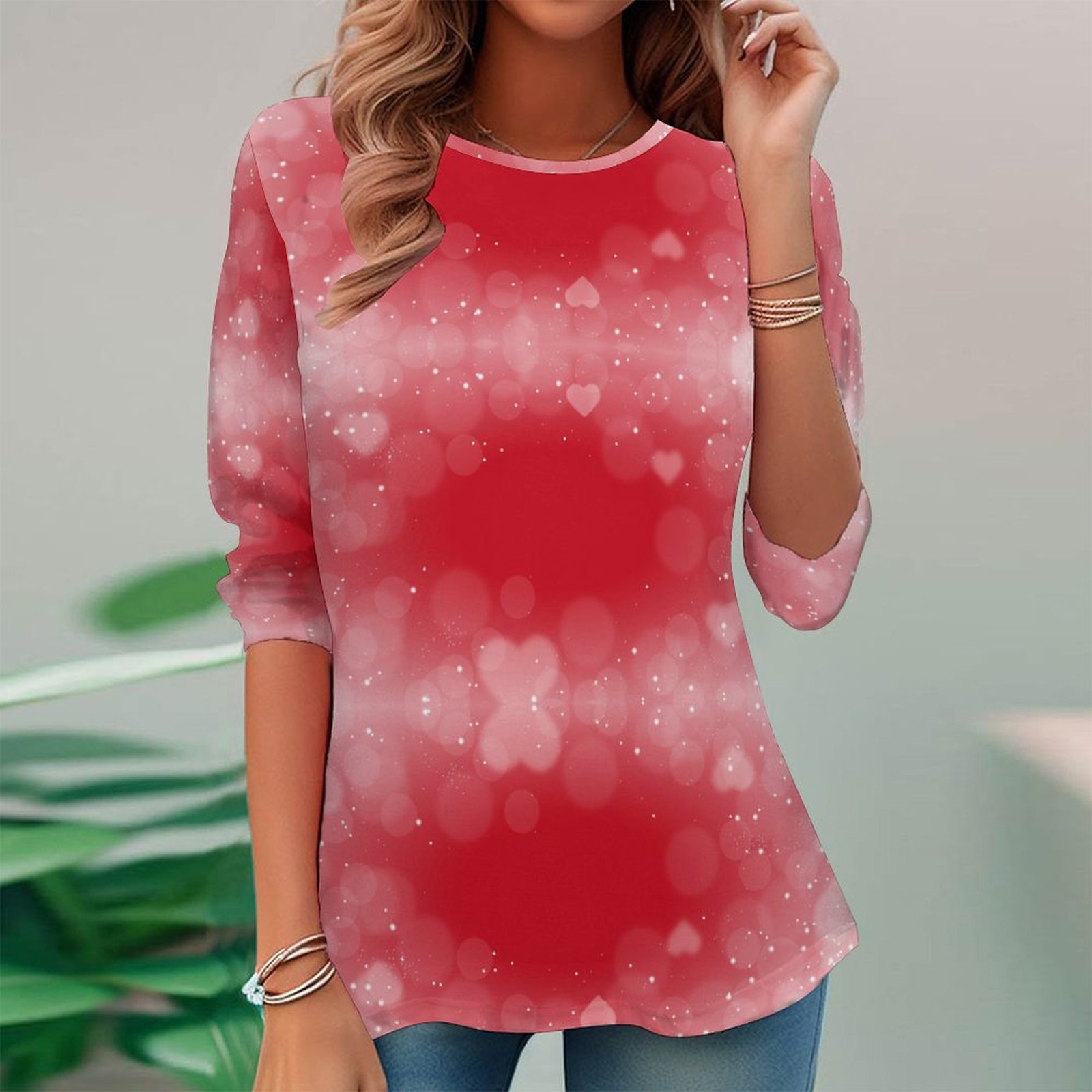 Women Long Sleeve V-neck Graphic Floral Printed Top