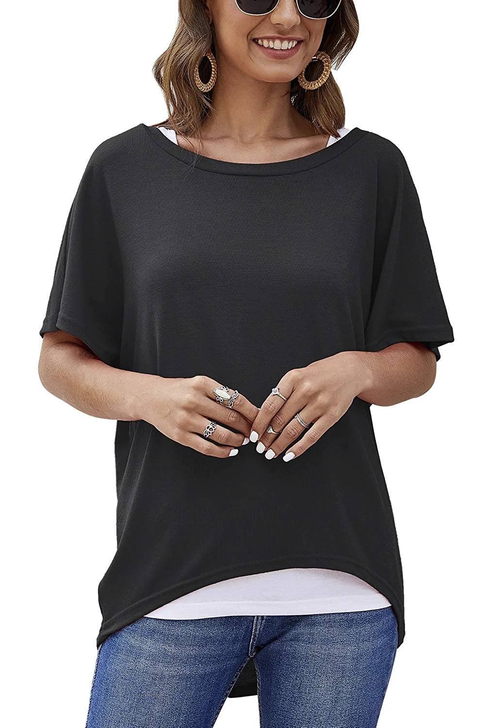 Womens Sweater Casual Oversized Baggy Off-Shoulder Long Sleeve Pullover Shirts Tops