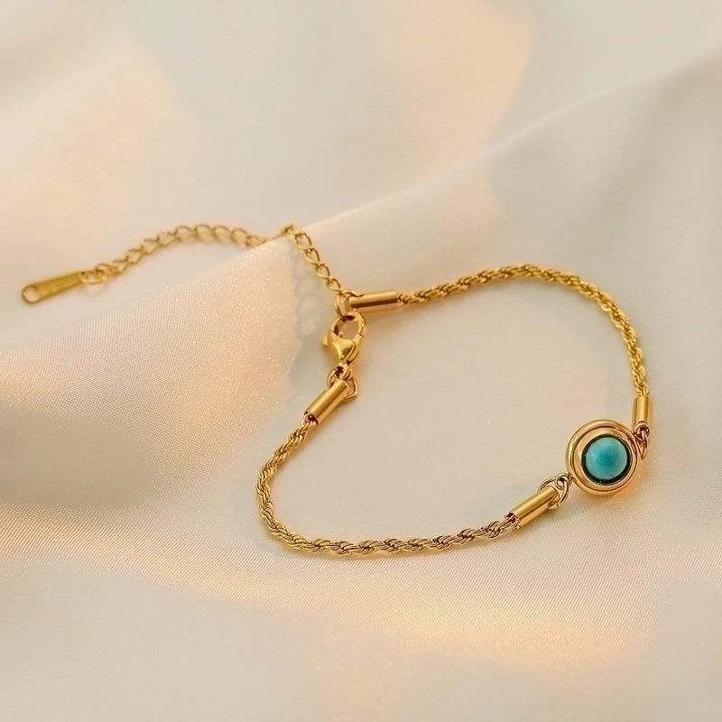 Minimalist Commute Solid Color 304 Stainless Steel 18K Gold Plated Turquoise Bracelets In Bulk