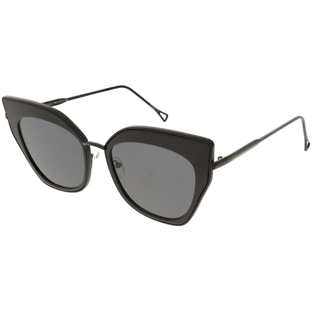 Oversize Pointed Cat Eye glasses Slim Metal Nose Bridge Neutral Square Lens 58mm