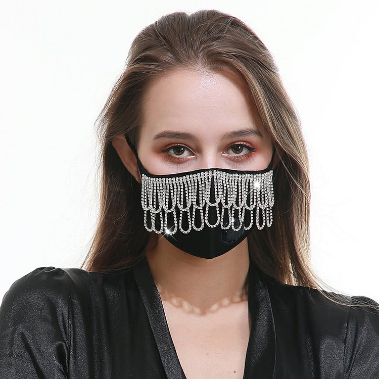 Rhinestone Tassel Face Mask - Modakawa modakawa