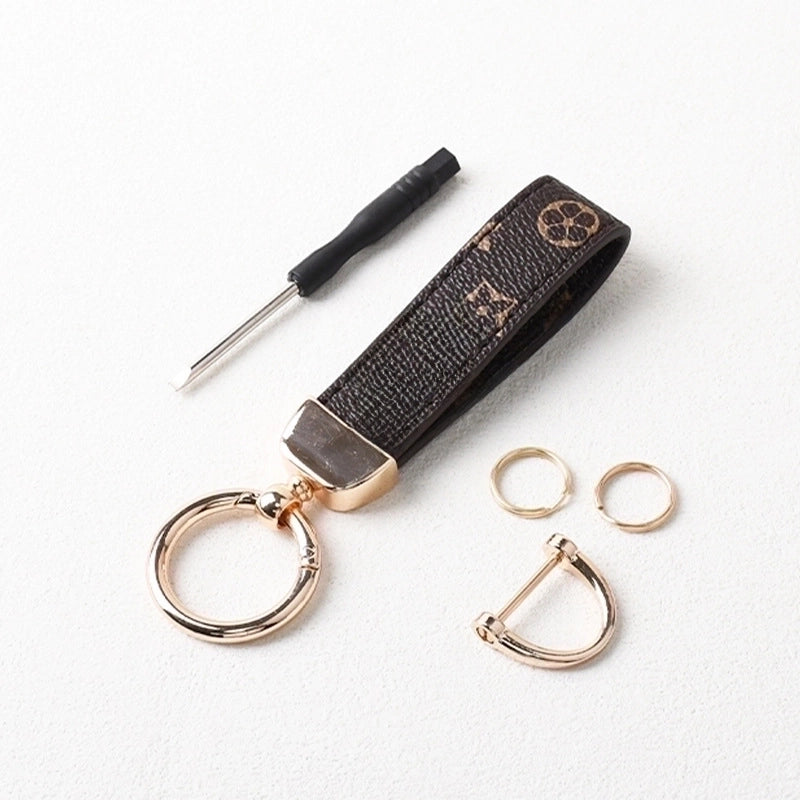 5 Pieces Classic Trendy Old Flower Leather Car Key Chain High Quality Car Key Chain Anti-lost Accessories Pendant Factory Direct Sales