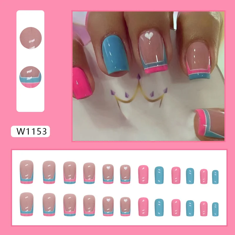 Churchf Churchf And Blue Contrast Color French Rectangular Solid Color Nail Double Spell Mandarin Duck Color Wearing A Love A Piece