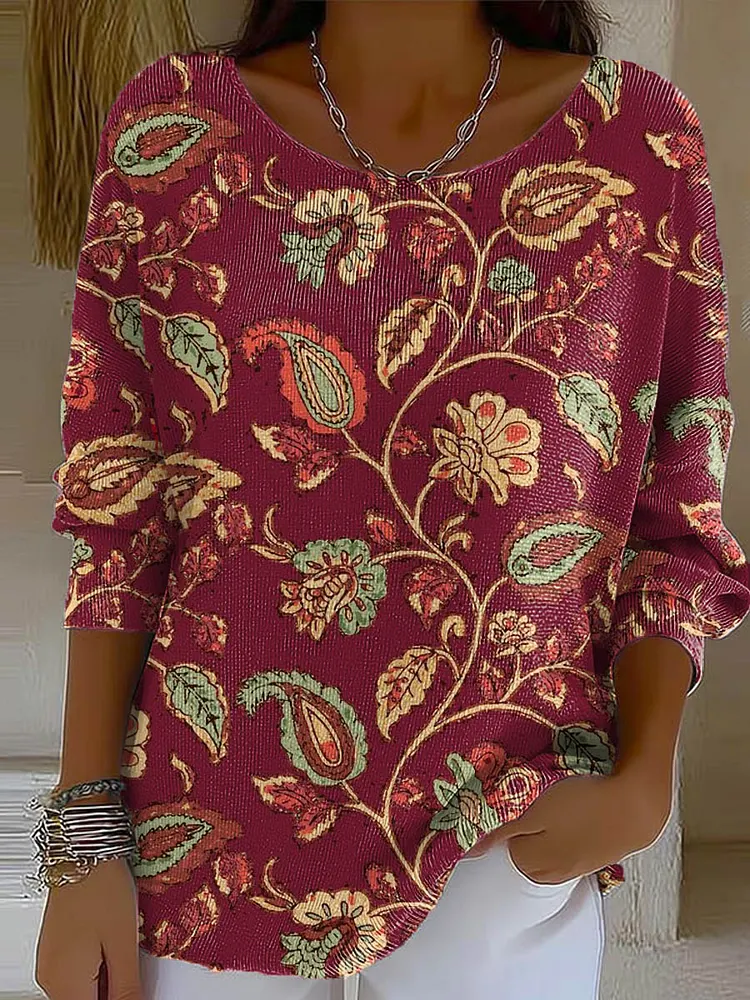 Women's Floral Art Print Casual Pullover Sweater