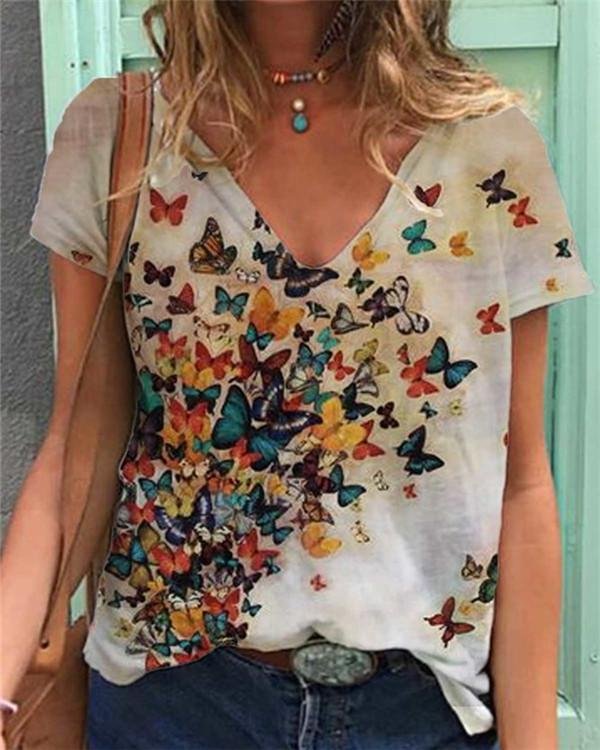 butterfly printed cotton casual shirts tops p94437