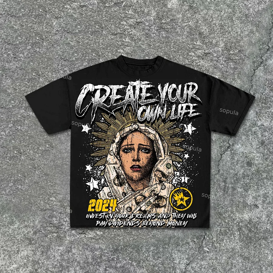 Sopula Unisex Our Lady Of Money Print Cotton Short Sleeve T-Shirt