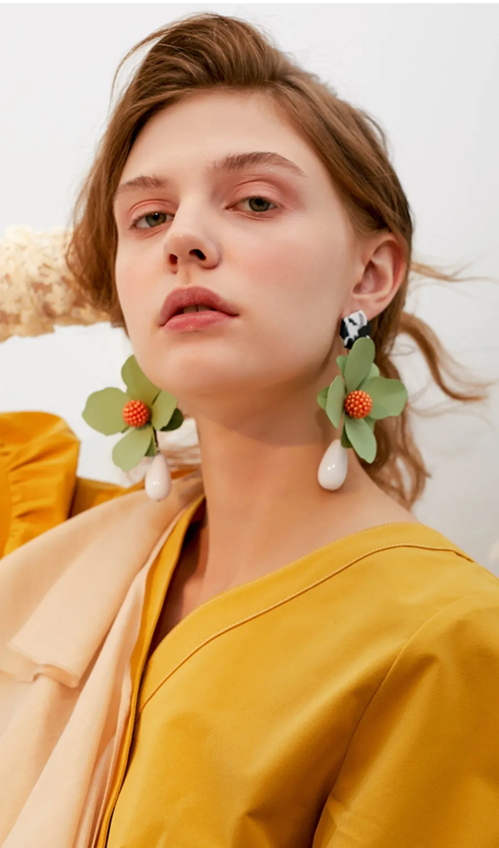 Fashionslee Women Adil Green Large Hoop Flower Plastic Earrings