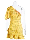 Yellow Floral Oblique Shoulder Sexy Mini Dress
