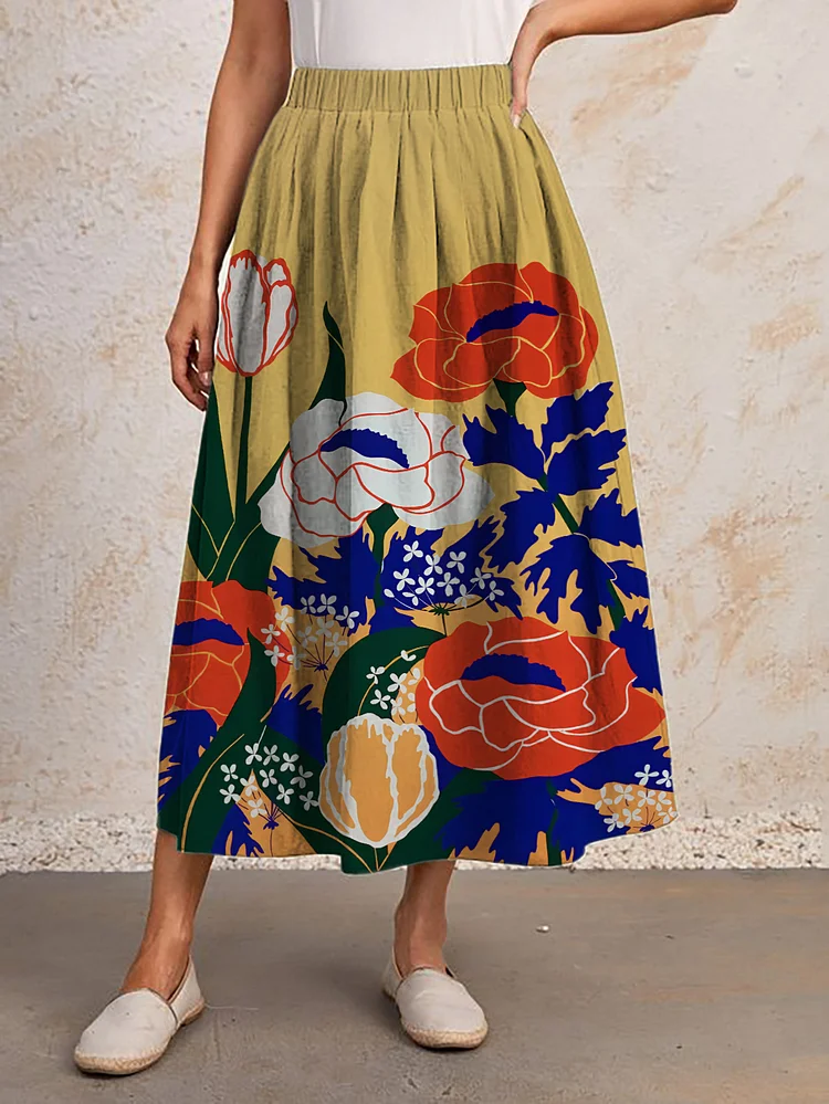 Women's Vacation Style Colorful Floral Art Print Skirt​