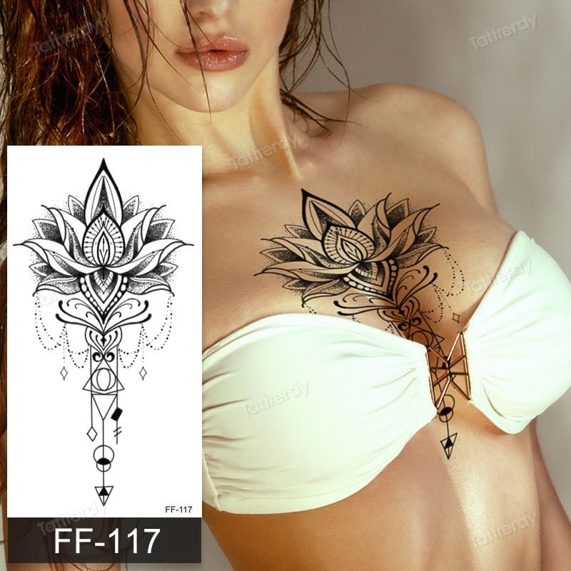 black lace temporary tattoo stickers women lotus flower fake henna tattoo body art underboob breast sexy tatoo for woman girls