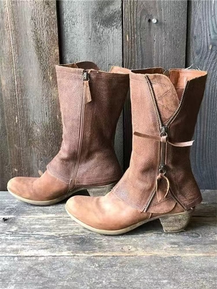 Vintage Patchwork Zipper Deco Boots
