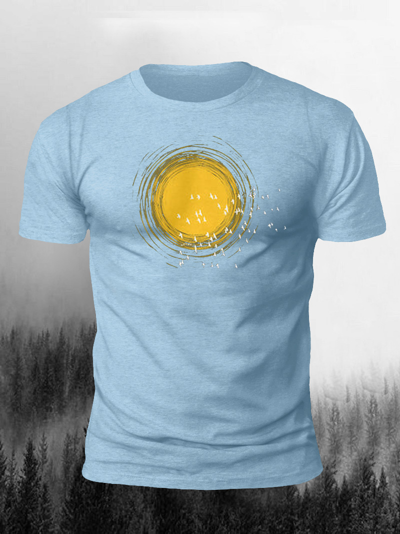 Moonlight Water Shadow Fly Birds Print Men's Casual Short Sleeve T-shirt