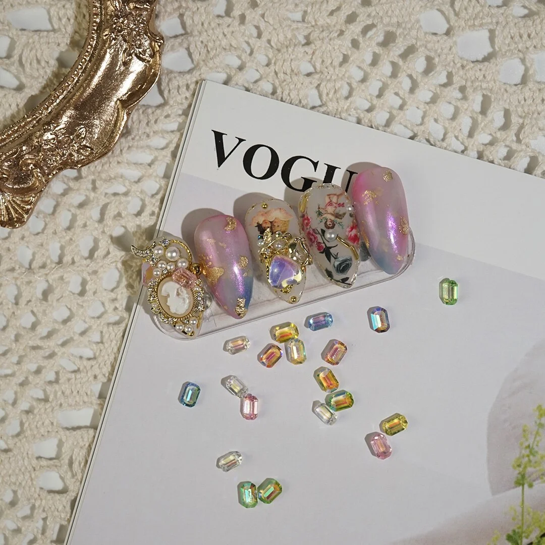 Mixed Colourful Aurora Octagon Crystal Nail Art Decorations Accessory Soft Nail Art Jewelry Manicure Accessories-Nail Inspo
