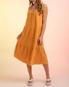 Lace-up Sling Dress Candy Color Stitching Solid Color Midi Dress