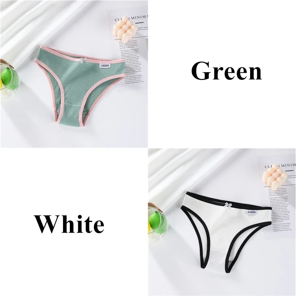 Abbille Women's Cotton Panties Soft Striped Patchwork Women Underpants Solid Girls Briefs Sexy Female Lingerie Comfort Underwear