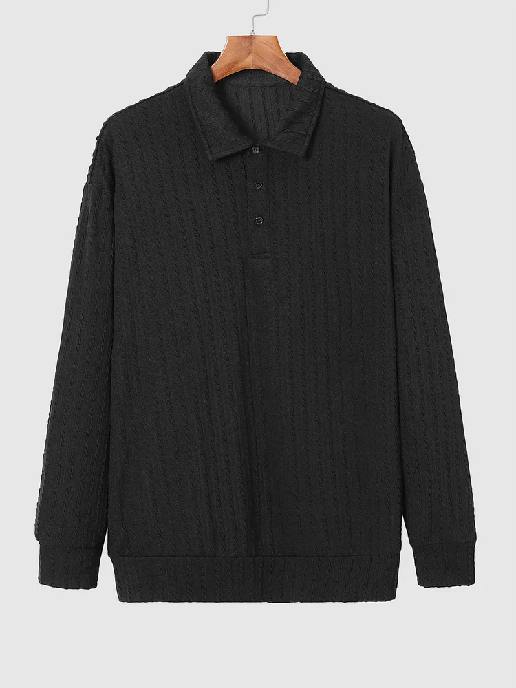Men's High-Stretch  Lapel Casual Jacquard Sweatshirt