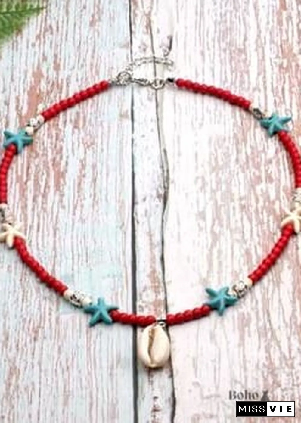 Boho Necklace, Hippie Blue Shell & Starfish