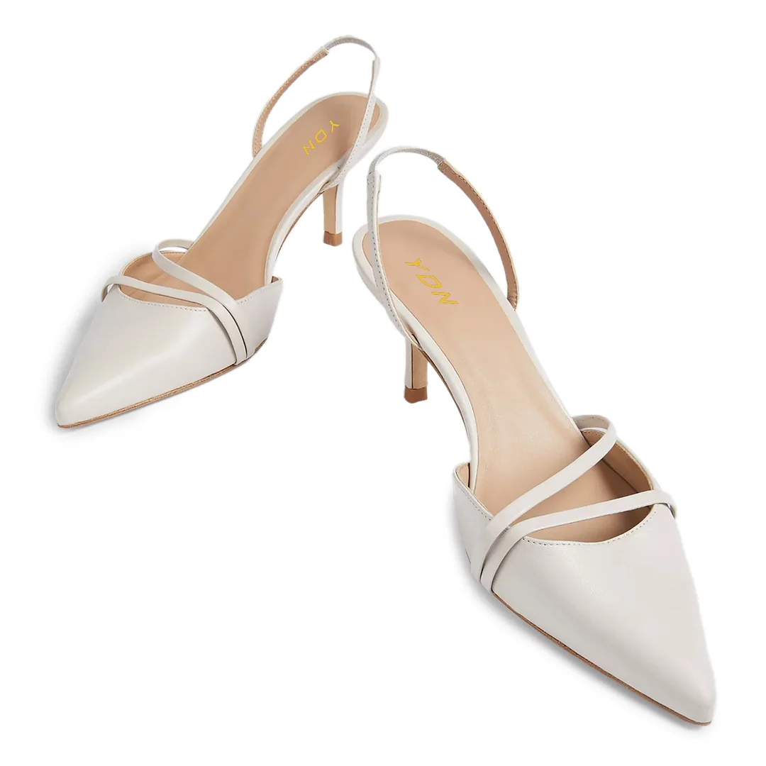 Vegan Leather Sophisticated Pointed Slingback Pumps in Ivory