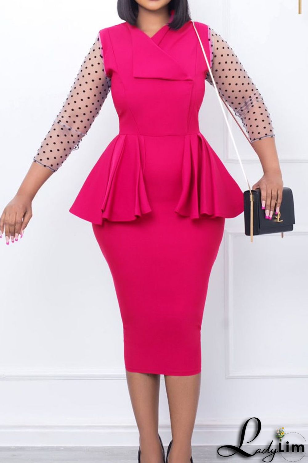 Blue Casual Work Solid Patchwork Buttons Flounce Asymmetrical Collar Dresses