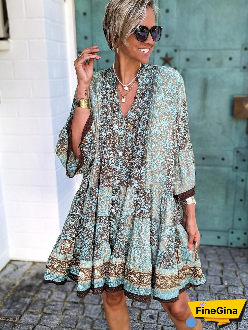 Fresh Print Green Mini Dress