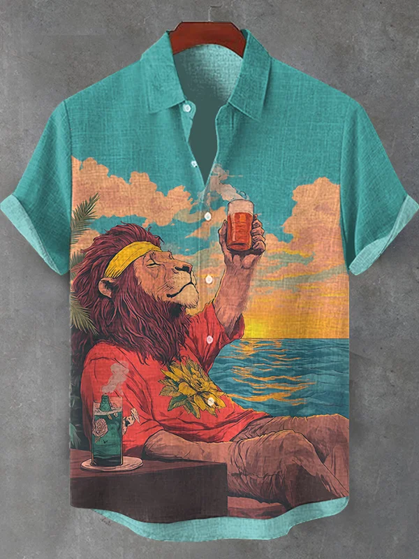Men's Cheers Sunrise Vacation Reggae Lion Art Print Shirt