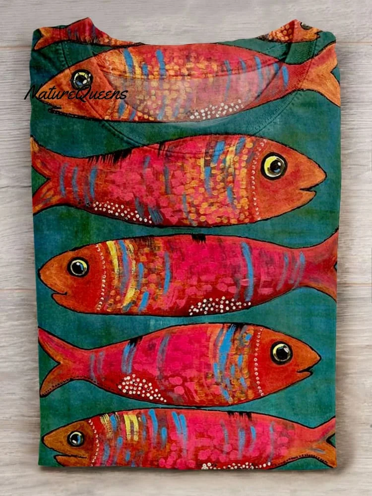 Fish Art Print Casaul Short Sleeve T-shirt