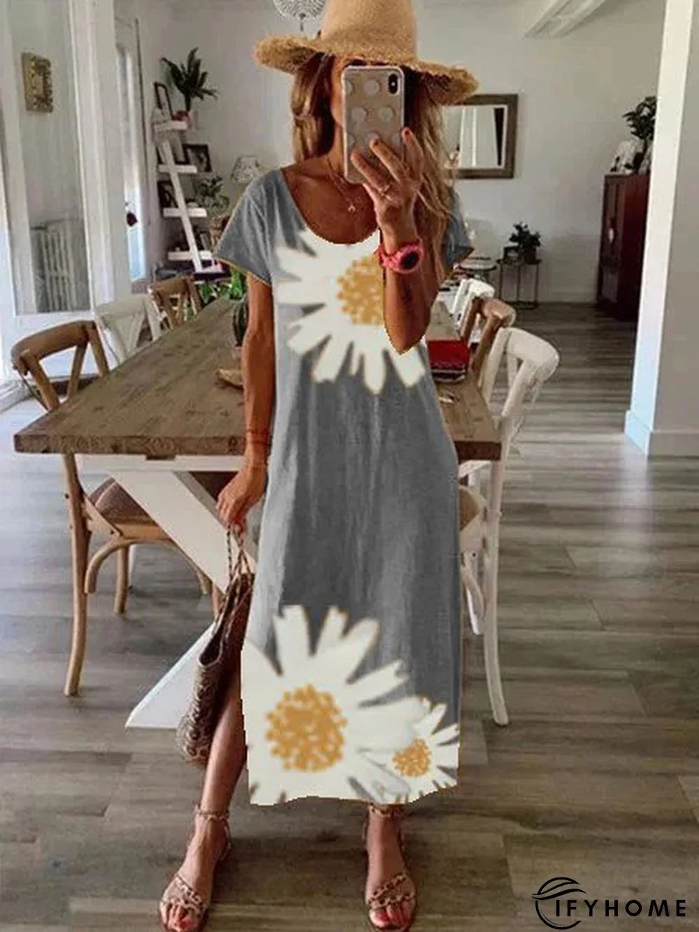 Women Summer Floral-Print Short Sleeve Casual Maxi Dress | IFYHOME