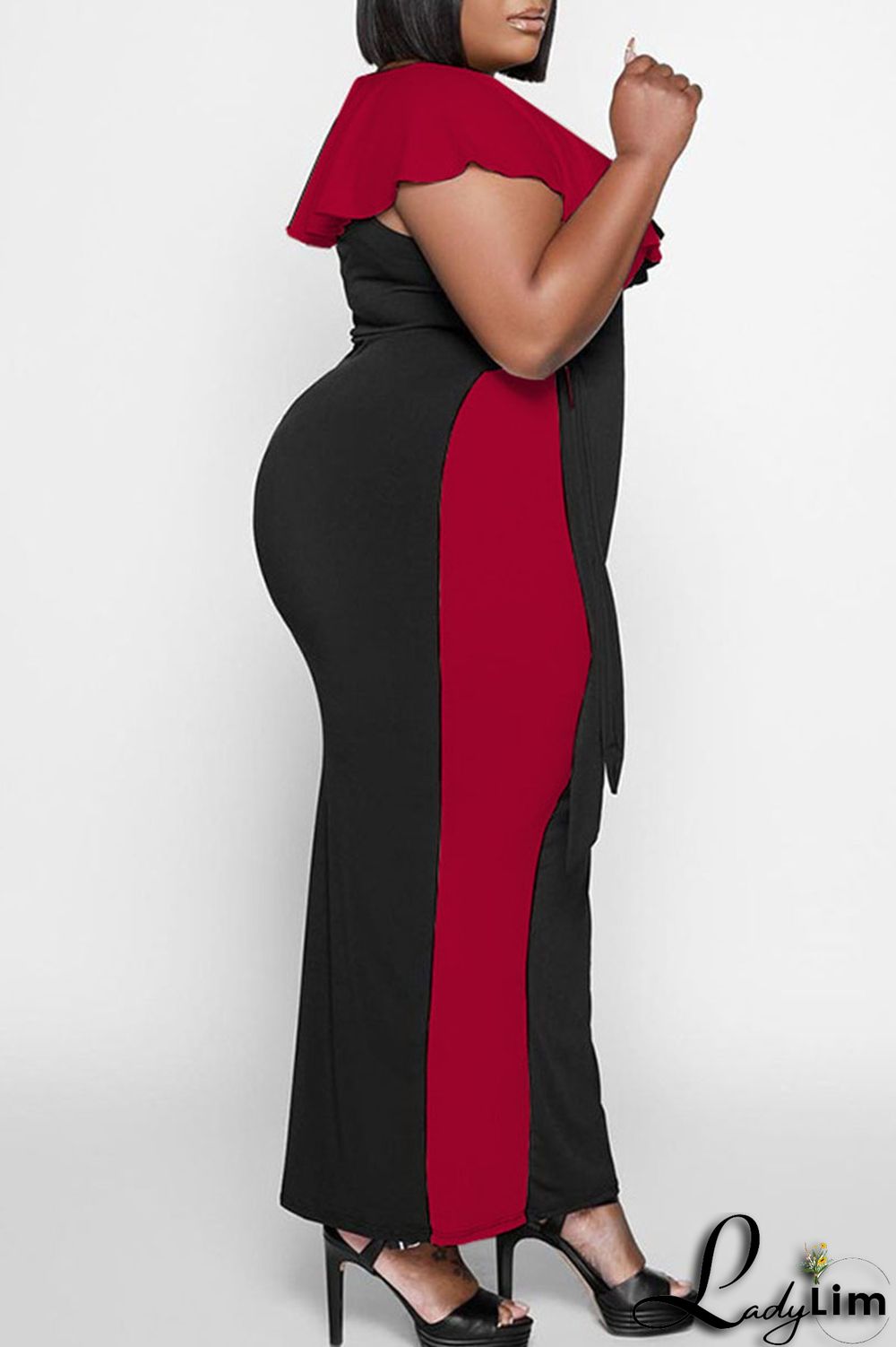 White Casual Solid Split Joint Flounce V Neck Plus Size Dresses