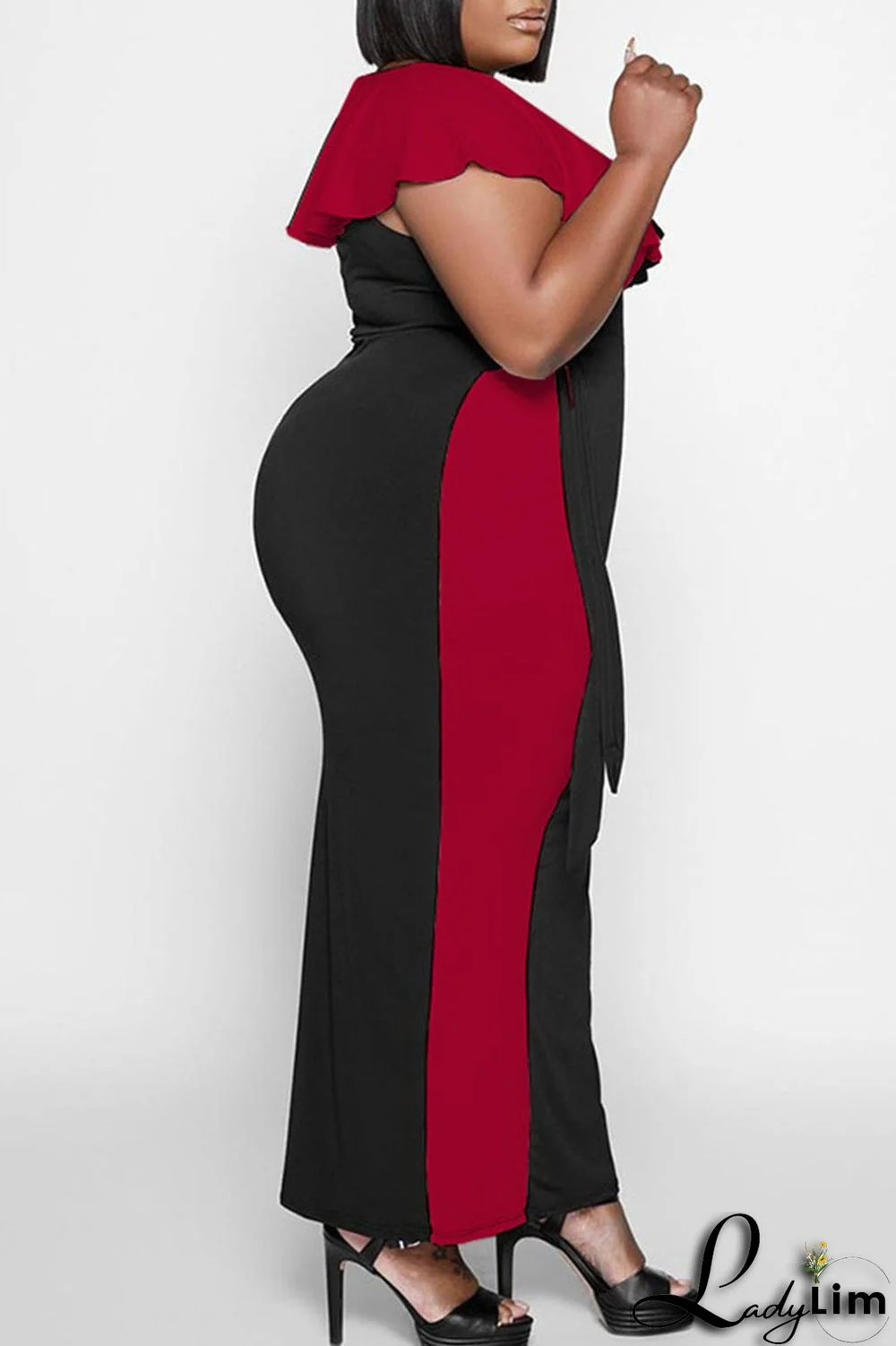 White Casual Solid Split Joint Flounce V Neck Plus Size Dresses