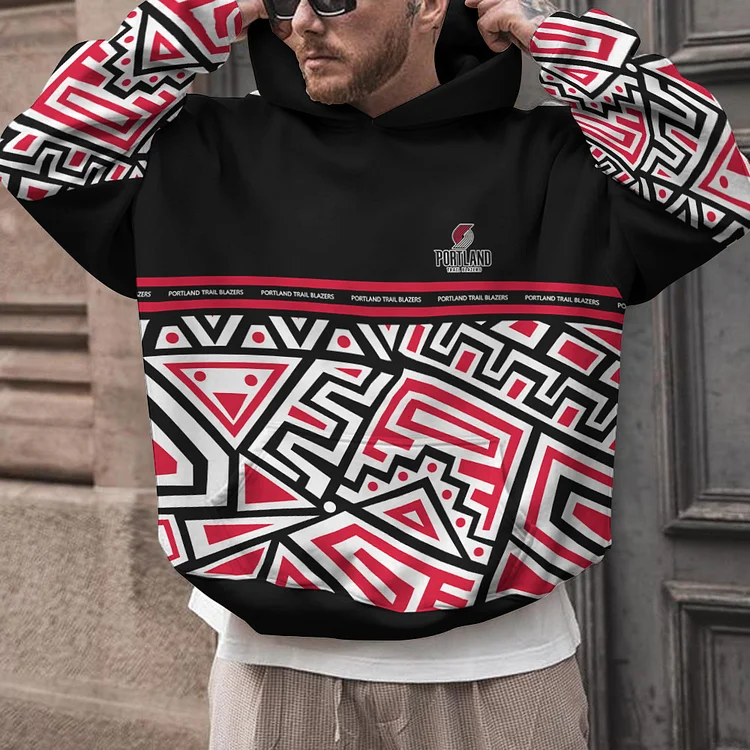 Portland Trail Blazers Printed Hooded Pocket Pullover Hoodie