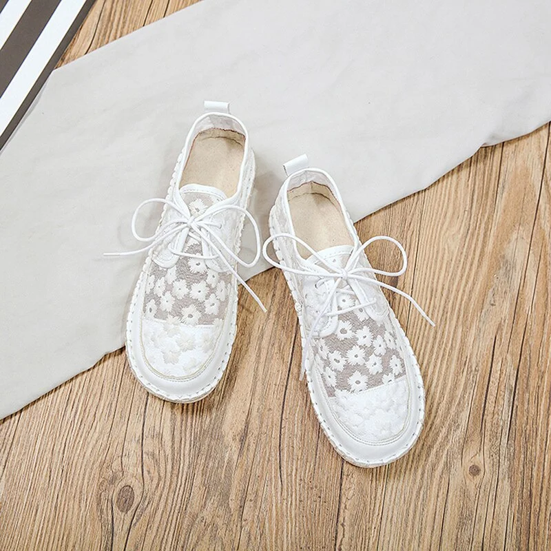 2021 Summer New Forest Art Casual White Shoes Lace Embroidery Lace Flat Female Shoes Tide 2 Colors Flats For Women Ladies Shoes