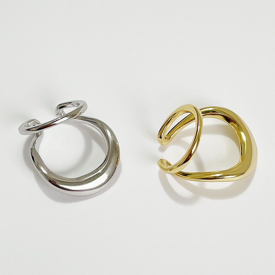 925 Sterling Silver Women Japanese / Korean Double Circle Silver Electroplating Clip On Earrings